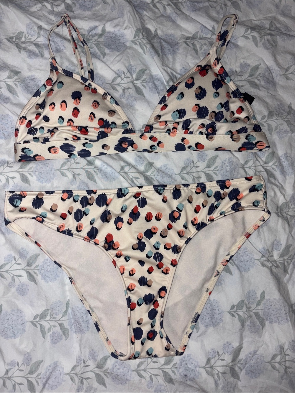 Hurley Cream Bikini with Navy, Coral & Teal Spots